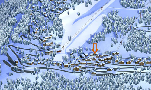 Situation du chalet Mont-Blanc dans le village de Montchavin